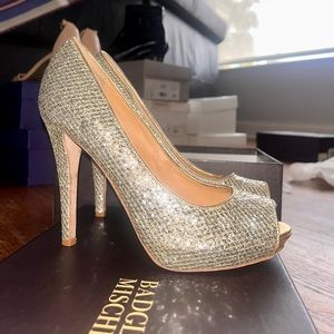 Hey these are some silver glittery 7.5 women’s Badgley Mischka pumps